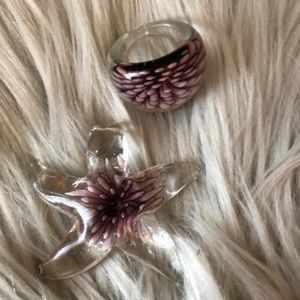 Glass pendant and ring set